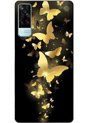 Силиконовый бампер чехол для vivo y31 / y53s с рисунком золотые бабочки