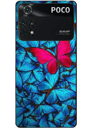 Силиконовый бампер чехол для xiaomi poco m4 pro 4g с рисунком мотыльки