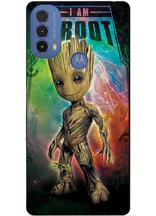 Силиконовый чехол бампер для motorola moto e30 с рисунком groot грут стражи галактики