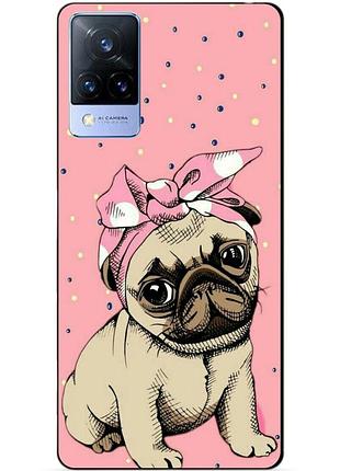 Силиконовый бампер чехол для vivo v21 с рисунком мопс