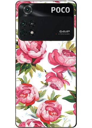 Силиконовый бампер чехол для xiaomi poco m4 pro 4g с рисунком пионы