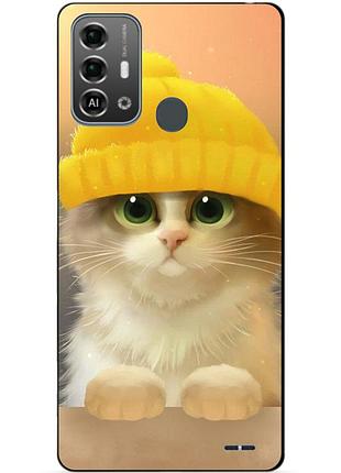 Силиконовый бампер чехол для zte blade a53 pro с рисунком котик в шапке