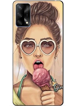Силиконовый бампер чехол для oppo a74 с рисунком мороженое