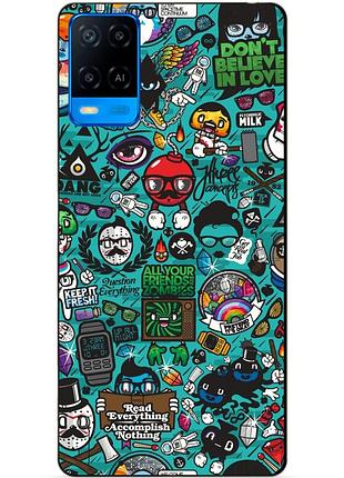Силиконовый бампер чехол для oppo a54 с рисунком стикеры