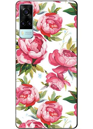 Силиконовый бампер чехол для vivo y31 / y53s с рисунком пионы