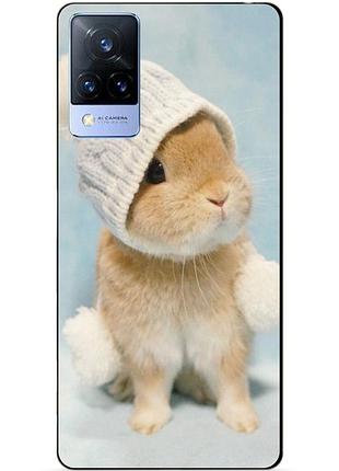 Силиконовый бампер чехол для vivo v21 с рисунком зайчик в шапке