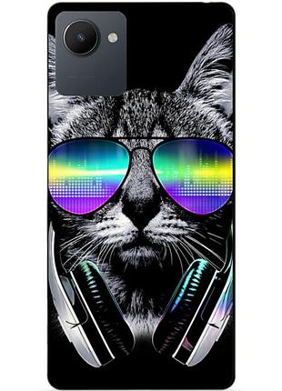 Силіконовий чохол бампер для realme c30s з малюнком кіт в окулярах
