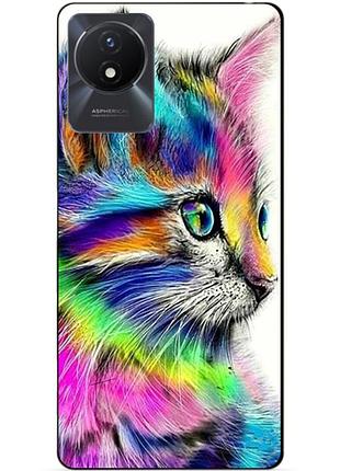 Силиконовый чехол бампер для vivo y02 с рисунком акварельный кот