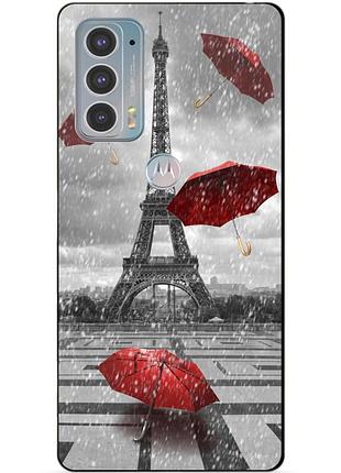 Силіконовий чохол бампер для motorola edge 20 з малюнком дощ у парижі франція ейфелева вежа