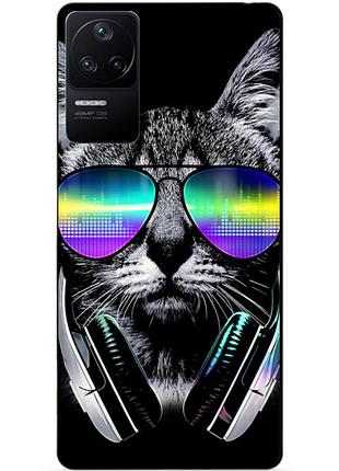 Силіконовий бампер чохол для xiaomi poco f4 з малюнком кіт в окулярах