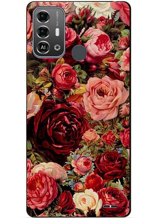 Силиконовый бампер чехол для zte blade a53 pro с рисунком красные розы цветы
