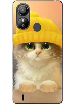 Силиконовый чехол бампер для zte blade l220 с рисунком котик в шапке