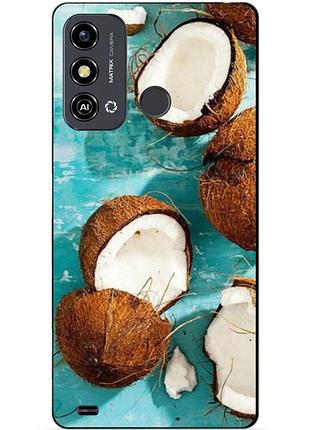 Силиконовый чехол бампер для zte blade a53 с рисунком кокосы