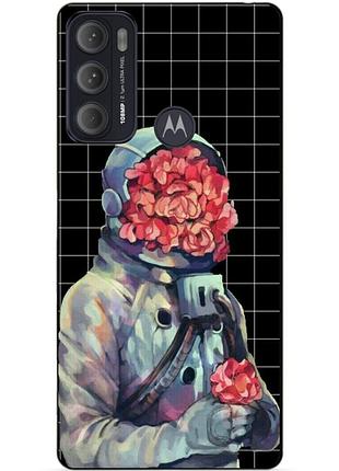 Силиконовый чехол бампер для motorola moto g60 с рисунком скафандр цветы