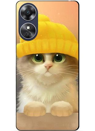 Силиконовый бампер чехол для oppo a17 с рисунком котик в шапке