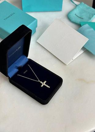 Хрестик tiffany підвіска срібна тонкий ланцюжок з фіанітами
