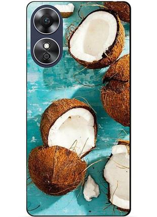 Силиконовый бампер чехол для oppo a17 с рисунком кокосы