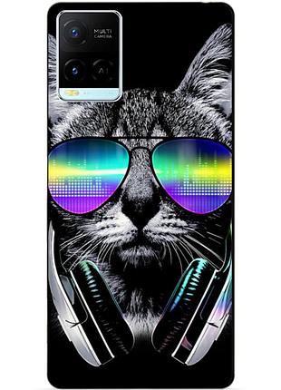 Силиконовый бампер чехол для vivo y21 / y33s с рисунком кот в очках