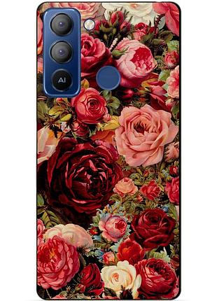 Силиконовый чехол бампер для tecno pop 5 lte с рисунком красные розы цветы