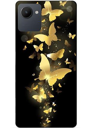 Силиконовый чехол бампер для realme c30s с рисунком золотые бабочки мотыльки