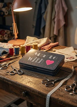 Набор для шитья в металлической коробке 58 предметов made with love