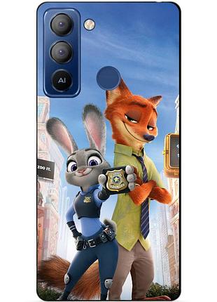 Силиконовый чехол бампер для tecno pop 5 pro с рисунком джуди зверополис zootopia