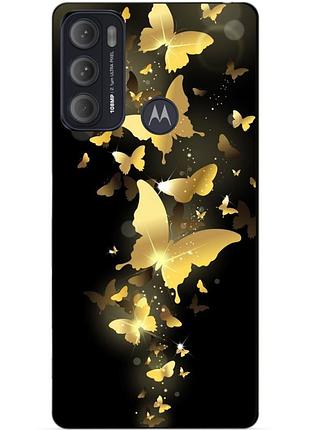 Силиконовый чехол бампер для motorola moto g60 с рисунком золотые бабочки мотыльки