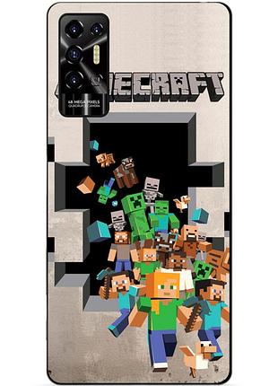 Силиконовый чехол бампер для tecno pova 2 с картинкой minecraft майнкрафт