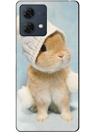 Силиконовый чехол бампер для motorola moto g84 с рисунком зайчик в шапке