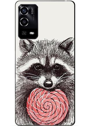 Силиконовый чехол бампер для oppo a55 с рисунком енот