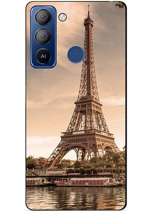 Силиконовый чехол бампер для tecno pop 5 pro с рисунком эйфелева башня франция париж