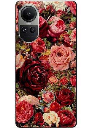 Силиконовый чехол бампер для oppo reno 10 с рисунком красные розы цветы
