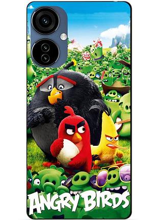 Силиконовый чехол бампер для tecno camon 19 neo с рисунком angry birds энгри бердс
