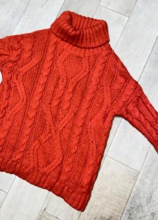 Яркий красный алый вязаный теплый свитер крупной вязки4 фото
