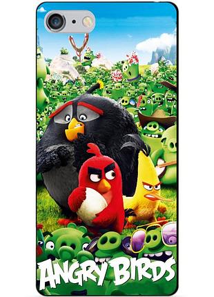 Силиконовый чехол бампер для iphone 6 plus с рисунком angry birds энгри бердс