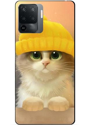 Силиконовый чехол бампер для oppo reno 5 lite с рисунком котик в шапке