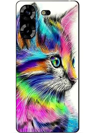 Силиконовый чехол бампер для tecno pova 5 с рисунком акварельный кот