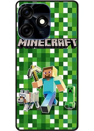 Силиконовый чехол бампер для tecno spark 10c стив minecraft крипер майнкрафт