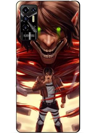 Силиконовый чехол бампер для tecno pova 2 с рисунком attack on titan атака титанов