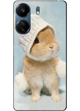 Силіконовий чохол бампер для xiaomi redmi 13c з малюнком зайчик у шапці