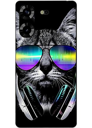Силиконовый чехол бампер для tecno pova 5 с рисунком музыкальный кот