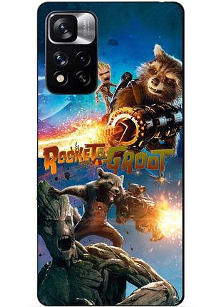 Силиконовый чехол бампер для xiaomi redmi note 11 pro plus 5g rocket groot ракета грут стражи галактики