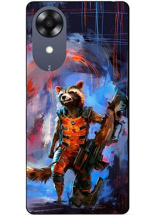 Силиконовый чехол бампер для oppo a17k с рисунком енот ракета стражи галактики