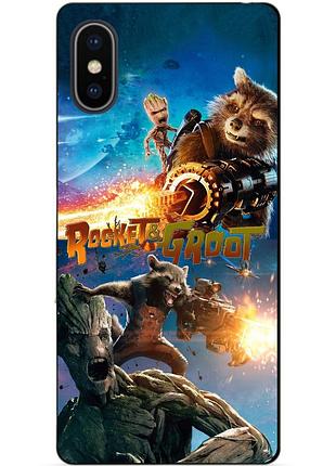 Силиконовый чехол бампер для iphone xs rocket groot ракета грут стражи галактики