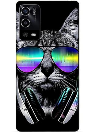 Силиконовый чехол бампер для oppo a55 с рисунком музыкальный кот