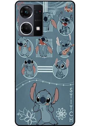 Силиконовый бампер чехол для oppo reno 7 с картинкой стич stitch