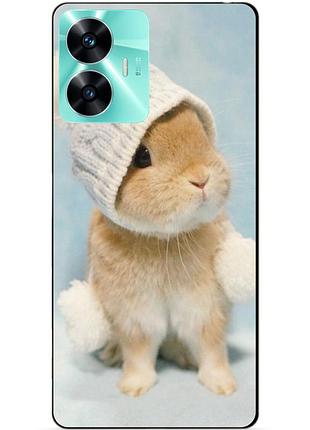 Силиконовый чехол бампер для realme c55 с рисунком зайчик в шапке