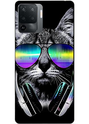 Силіконовий чохол бампер для oppo reno 5 lite з малюнком музичний кіт