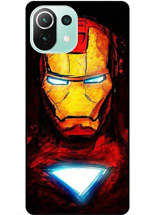 Силиконовый бампер чехол для xiaomi mi 11 lite с рисунком marvel марвел железный человек iron man