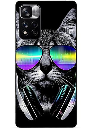 Силиконовый чехол бампер для xiaomi redmi note 11 pro plus 5g с рисунком музыкальный кот